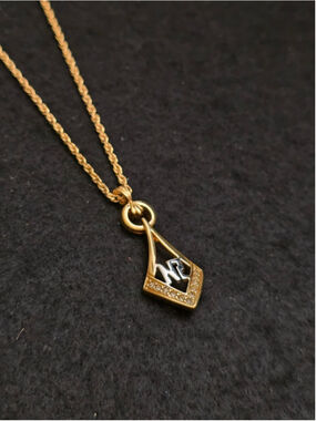 Vintage 80s Nina Ricci Two-Tone "NR" Crystal Halo Necklace